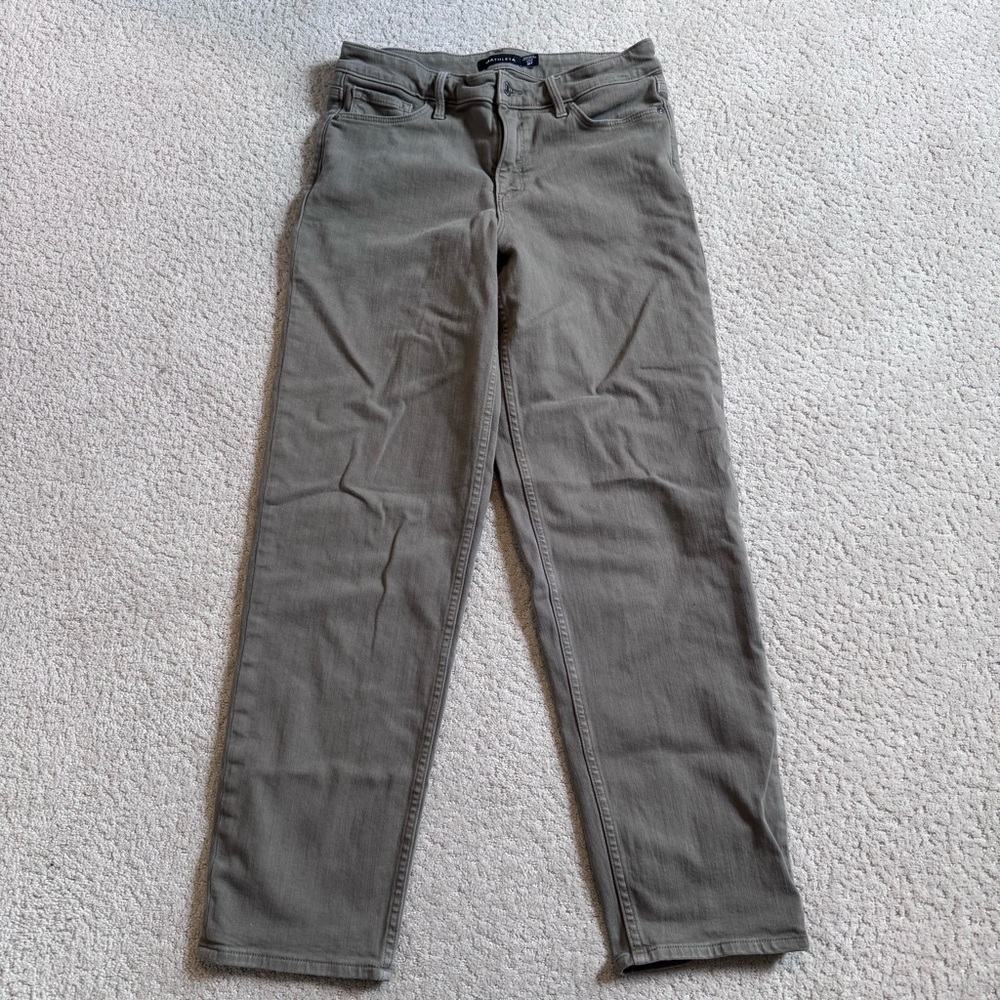 Athleta Jeans Women Straight Jean Olive Green Stretch 10T Tall